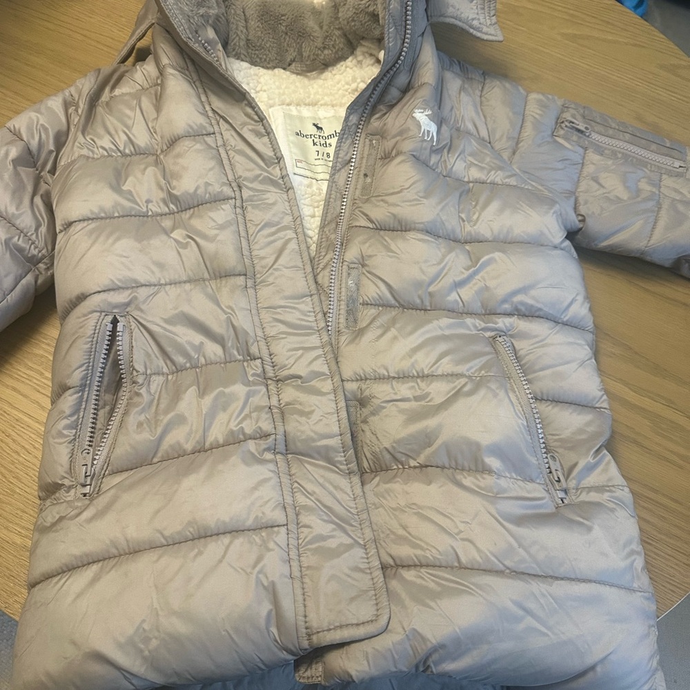 Abercrombie Kids Tan with pink fur hood Puffer Jacket